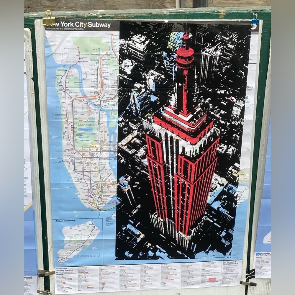 Hand Painted Oriiginal New York City Subway Map Artwork - Empire State Building